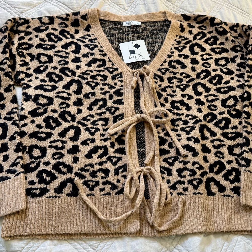 Cozy Co Casual Lace Up Leopard Print Cardigan - Picture 4 of 9